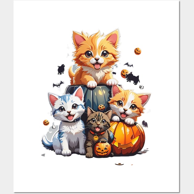 Kawaii Kittens And Dogs Playing Wall Art by AySelin